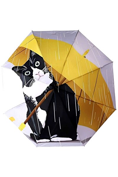 Uniquetrenders Kedi Desenli Canlı Lüx Renkli Baskılı Rüzgara Dayanıklı 8 Tell...