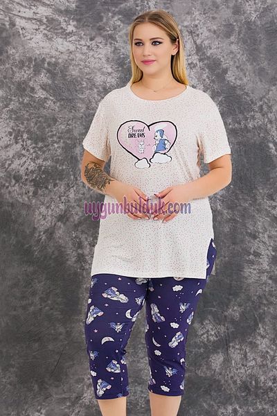 quilling Plus Size Pajama Set - White - Patterned