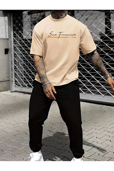 caddekombin Ανδρικό σετ αθλητικής φόρμας με στάμπα San Francisco - Άνετο σχήμ...