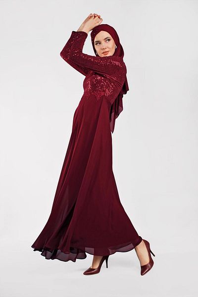 TRENDTESETTÜR Women's Red Guipure and Embroidered Evening Dress 3522