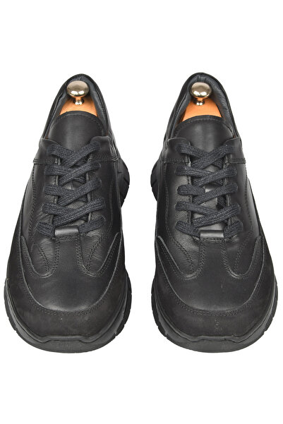 DeepSEA Men's Black Lace-Up High Sole Orthopedic Original Leather Sports Shoes Sneaker 2501007