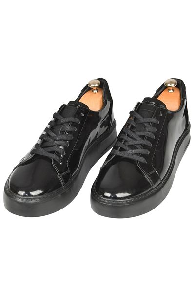 DeepSEA Men's Black Lace-Up High Sole Shiny Orthopedic Casual Leather Shoes Sneaker 2509967