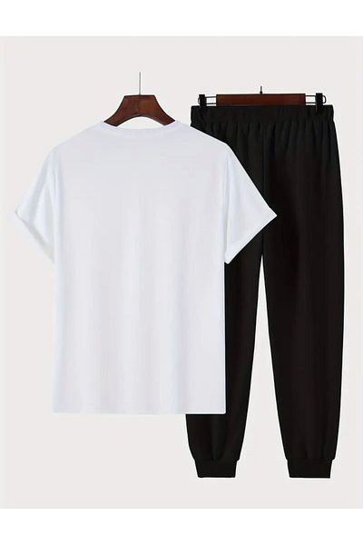 caddekombin Losangeles West Printed Comfort Jogger Σετ αθλητικών παντελονιών - Λευκό μπλουζάκι και παντελόνι