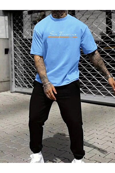 caddekombin Ανδρικό σετ φόρμας μπλε με στάμπα San Francisco - Άνετο κοστούμι ...