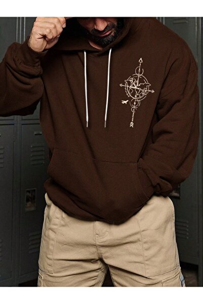 OVER HEAD Чоловічий худі з принтом компаса, 3 нитки, оверсайз
