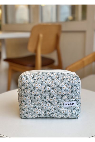 Batekso Dark Green Daisy Patterned Makeup Bag - Large Size