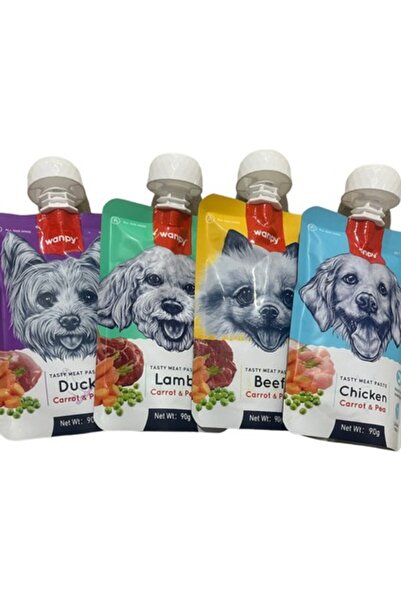 Wanpy Tasty Meat Paste Taze Sıvı Köpek Ödül Maması Köpek Sıvı Ödül Karma Paket 4x90gr