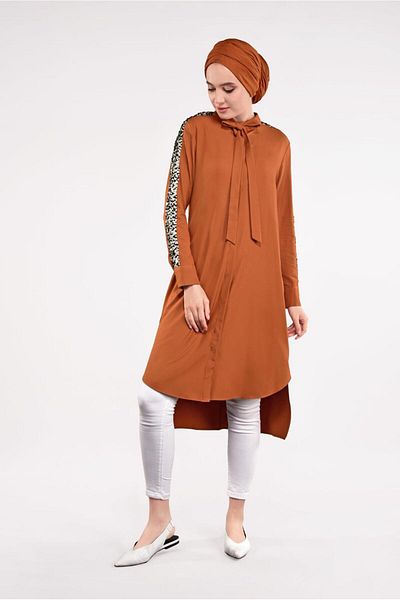 TRENDTESETTÜR Tan Women's Tunic 5032 - Sequined Sleeves