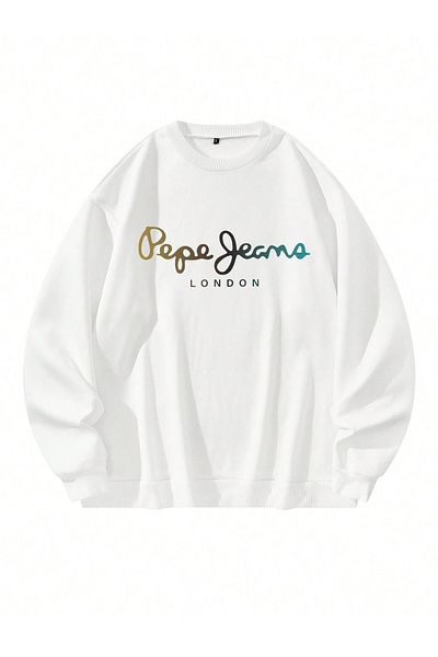 PALPİTO Hanorac oversize cu gât crew cu imprimeu Pepe London alb pentru femei