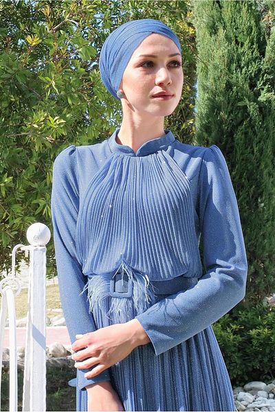 TRENDTESETTÜR Γυναικείο βραδινό φόρεμα Navy Blue (PARLEMENT) Glitter Pleated 2810