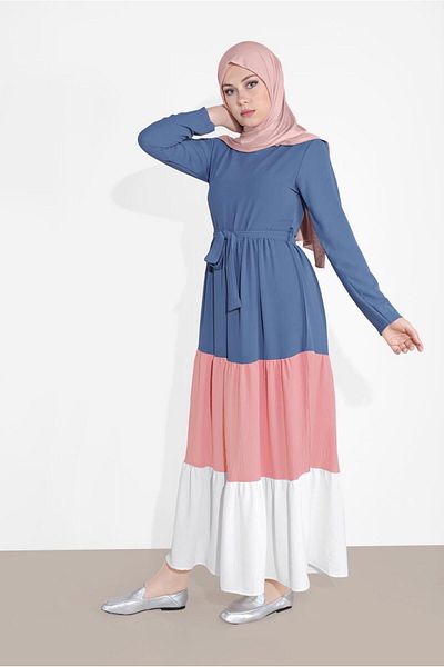 TRENDTESETTÜR Γυναικείο φόρεμα Navy Blue Indigo Colored Belted - 0851