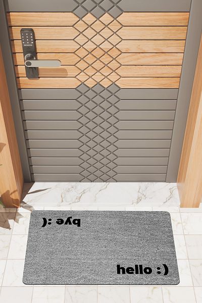 Rugmood Modern Digital Printing Gray Hello and Bye Door Mat