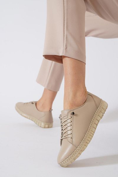 Moda Pie Γυναικεία παπούτσια από γνήσιο δέρμα σε μπεζ χρώμα İsella Gel Sole