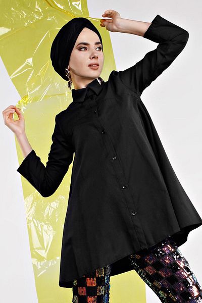 TRENDTESETTÜR Women's Black Cotton Flywheel Tunic 1003