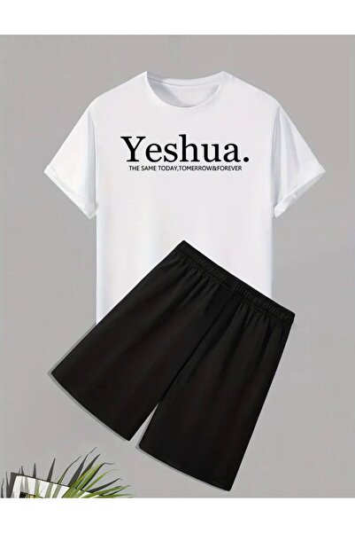 caddekombin Tricou cu imprimeu Yeshua pentru bărbați, pantaloni scurti, cu pi...