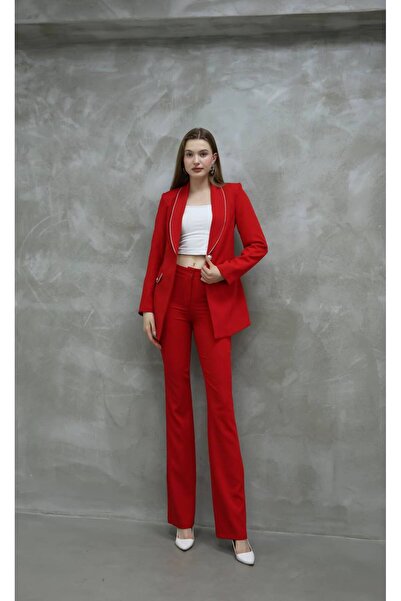 SUXİRCNHTMTS Kadın Yakası Taş Biyeli Düğme Detay Takım