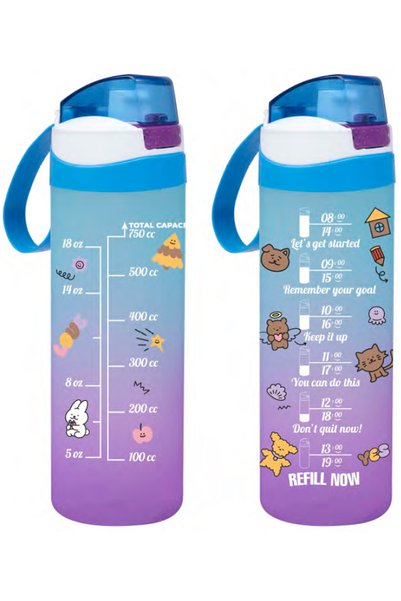 krommet 750 Ml Çift Renk Ölçü Baskılı Otomatik Kapak Plastik Motivasyon Matar...