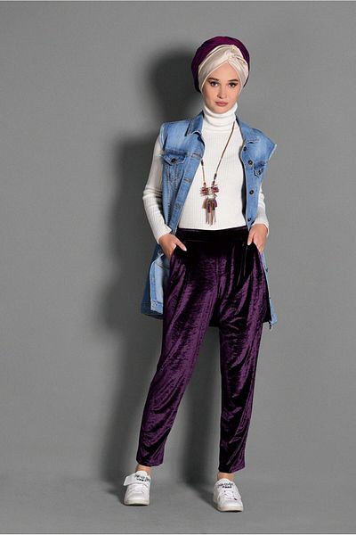 TRENDTESETTÜR Women's Plum Velvet Carrot Trousers 7236