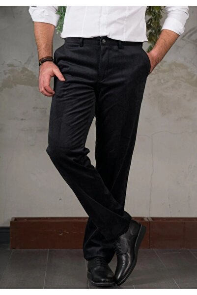 Rewoly ERKEK SİYAH KLASİK KESIM KADİFE PANTOLON