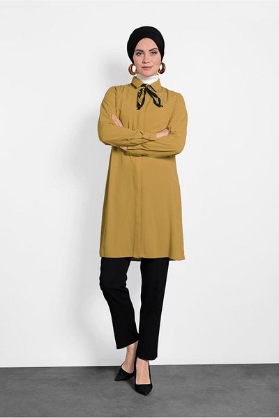 TRENDTESETTÜR Women's Orange (MUSTARD) Hidden Button Tunic 40138