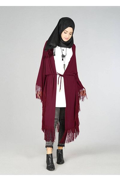 TRENDTESETTÜR سترة نسائية ذات رباط أمامي باللون العنابي 4452