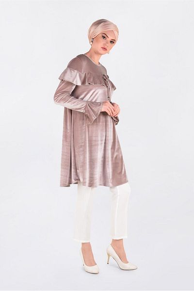 TRENDTESETTÜR Women's Powder Sleeve and Shoulder Flywheel Tunic 4789-1