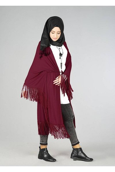 TRENDTESETTÜR سترة نسائية ذات رباط أمامي باللون العنابي 4452