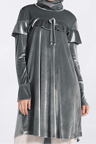 TRENDTESETTÜR Women's Silver Tunic with Sleeves and Shoulders 4789-1