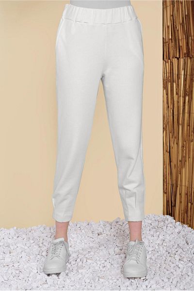 TRENDTESETTÜR Pantaloni de damă cu talie ecru cu elastic 49402