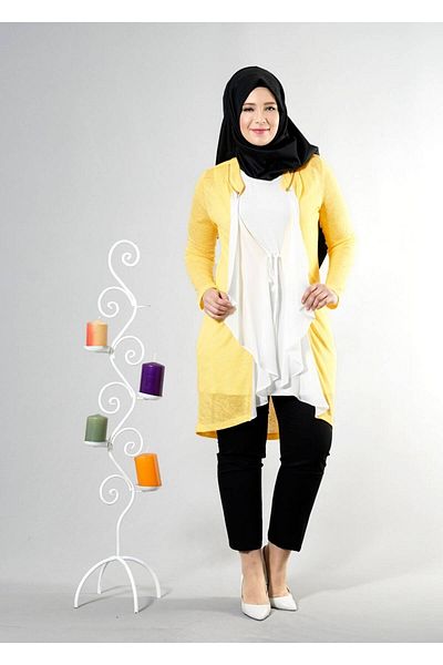TRENDTESETTÜR Women's Yellow T 2514 House 2-Piece Hijab Tunik