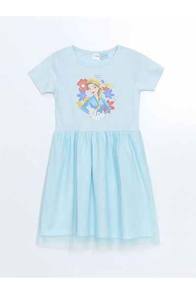 LC Waikiki Rochie pentru fetiță cu imprimeu Elsa, albastru, cu decolteu, LCW Kids