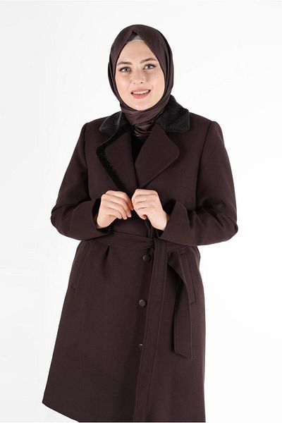 Alvina CROWACE COLLAR BELLOWED FUR DETAIL COAT 90233