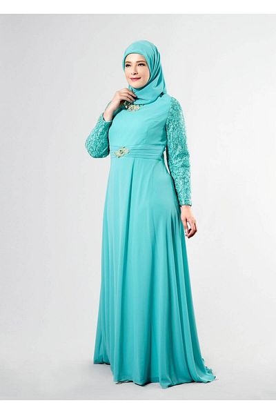 TRENDTESETTÜR Γυναικείο Πράσινο (NİL) T 5081 Νέο Multi Chiffon Hijab βραδινό φόρεμα