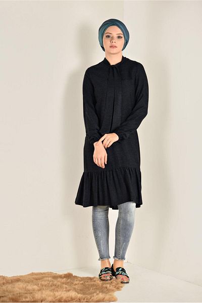 TRENDTESETTÜR Women's Black Skirt Flywheel Tunic 4702
