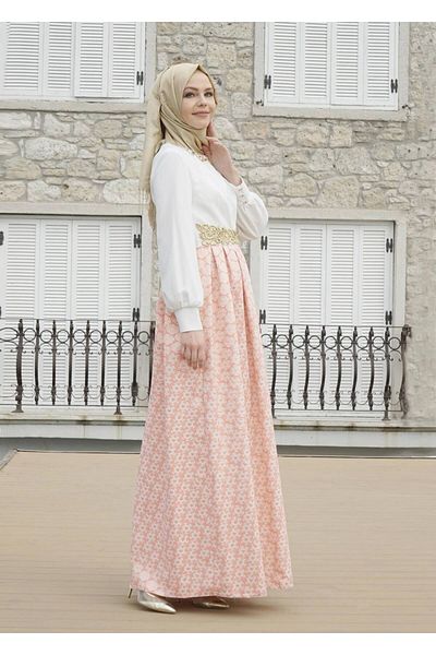 TRENDTESETTÜR Γυναικεία Πούδρα (ΣΟΜΟΝ) Ζακάρ Βραδινό Φόρεμα με Αξεσουάρ Κολάρα 5073