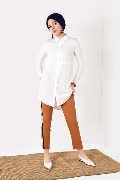 TRENDTESETTÜR Women's Brown (TILE) Side Striped Trousers T 7364