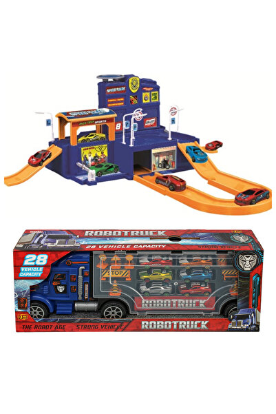 smilechild 5 Arabalı Speed Racer Garaj Ve 6 Arabalı Büyük Boy Oyuncak Mavi Tı...