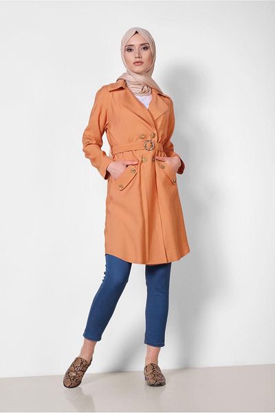 TRENDTESETTÜR Trenci portocaliu (ORANGE) cu buzunar cu nasturi pentru femei 4057