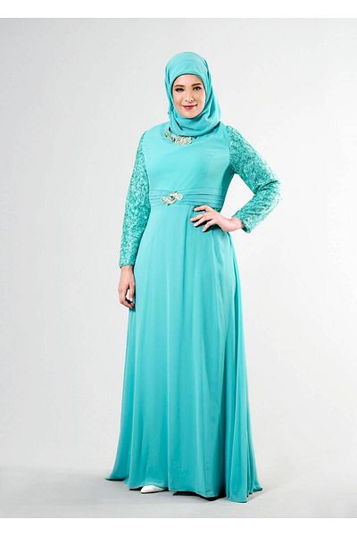 TRENDTESETTÜR Γυναικείο Πράσινο (NİL) T 5081 Νέο Multi Chiffon Hijab βραδινό φόρεμα