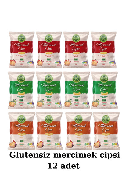 GLUTENSİZ FABRİKA Mercimek cipsi barbekü, zeytin ve kekik, acı biber domates 12 adet