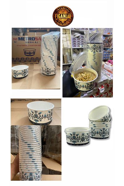 figanlar ambalaj 25'Li 14 oz Blue Transparent Lid Ashura Bowl Carton Soup Bowl 350-375Cc