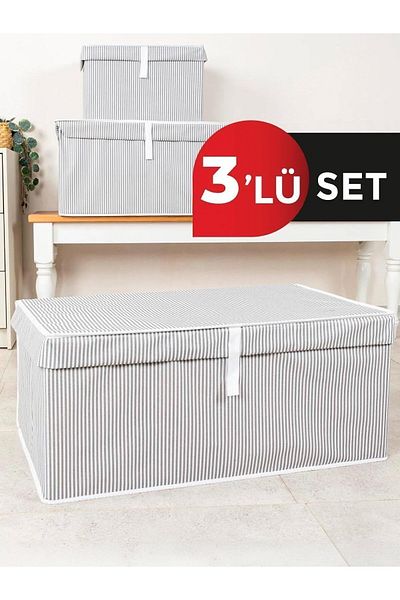 Smyak Gray 70X40X30 3Pcs - Multi-Purpose Box with Lid