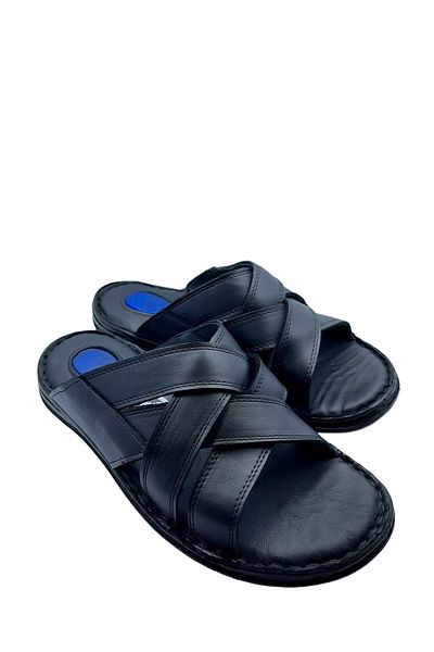 RubinLeather Men's Genuine Leather - Orthopedic Soft Memory Foam Puff Summer Slippers