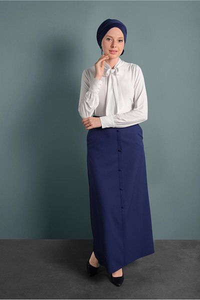 TRENDTESETTÜR Fusta de damă bleumarin (INDIGO) cu curea cu nasturi în față 6319
