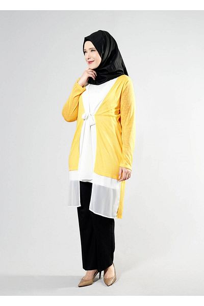 TRENDTESETTÜR Women's Yellow T 2520 House 2-Piece Hijab Tunic