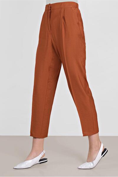 TRENDTESETTÜR Women's Brown (TILE) Pleated Buttoned Trousers 7586