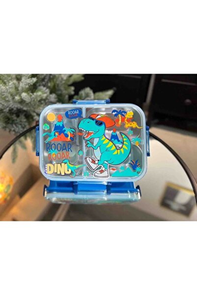 Vest BES0022 DİNOZOR 2 DESENLİ ŞEFFAF KAPAKLI 3 BÖLMELİ 800 ML ÇELİK BESLENME...