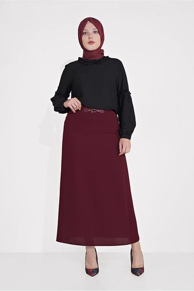 TRENDTESETTÜR Fusta de damă din piele roșie Claret și accesorii metalice 60084