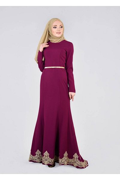 TRENDTESETTÜR Γυναικείο Μωβ (ΜΠΕΓΟΝΒΙΛ) Βραδινό Φόρεμα με λεπτομέρεια από γκαμπούρ 5373