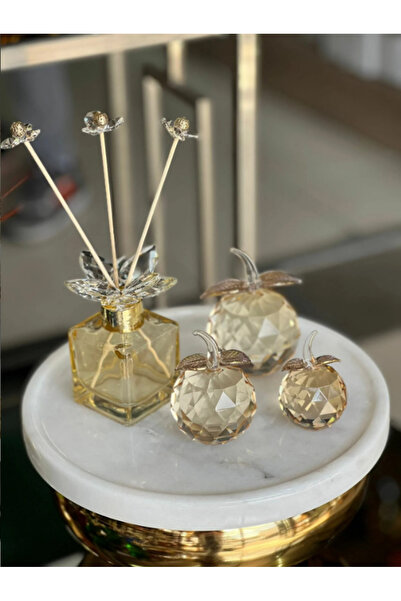ArzzHome 3'lü Kristal Elma Obje Bal & Kristal Koku Şişesi Bal Gold Set